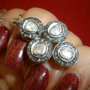 REAL 2.5 CT OLD CUT DIAMOND 14K PENDANT NECKLACE